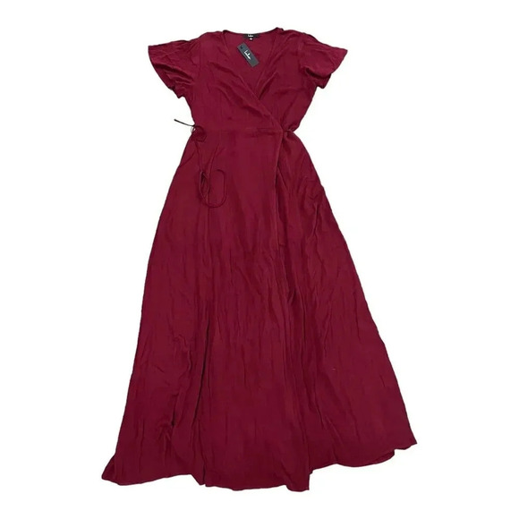 Lulus Burgundy Heart of Marigold Wrap Maxi Dress L - Picture 2 of 5